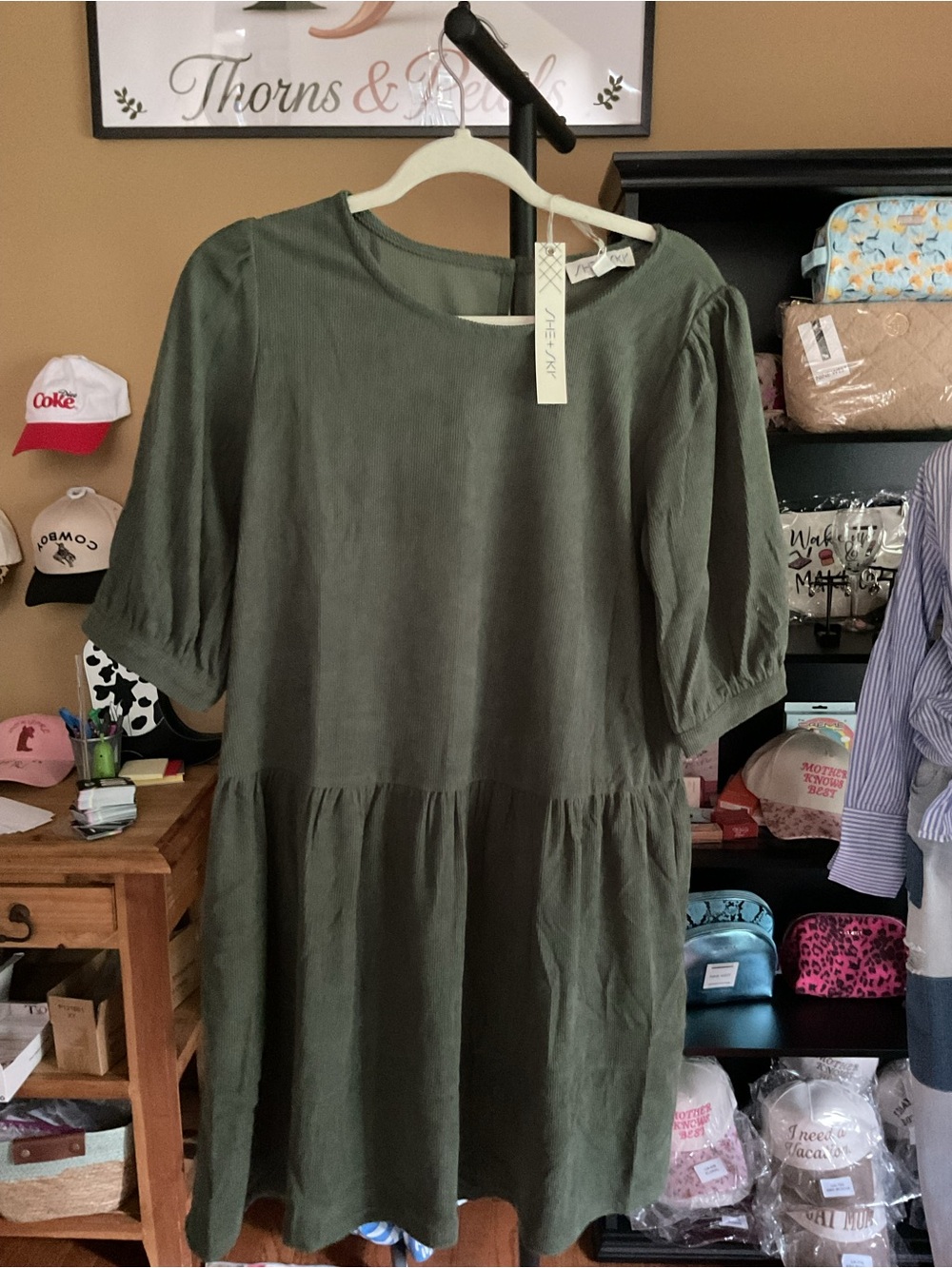 She + Sky Olive Green Tiered Maxi Dress with pockets